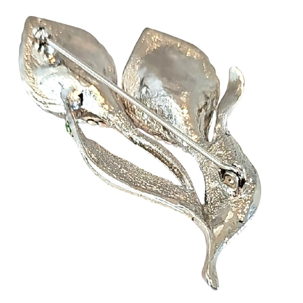Vtg Gorgeous Chic Dual Bloom Brooch with Pink and Blue Pearls and Green Crystals - Picture 5 of 7